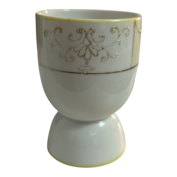 Antique Hand Painted Nippon Porcelain Egg Cup – Gold Beaded Scroll & Floral Desi - Picture 2 of 5